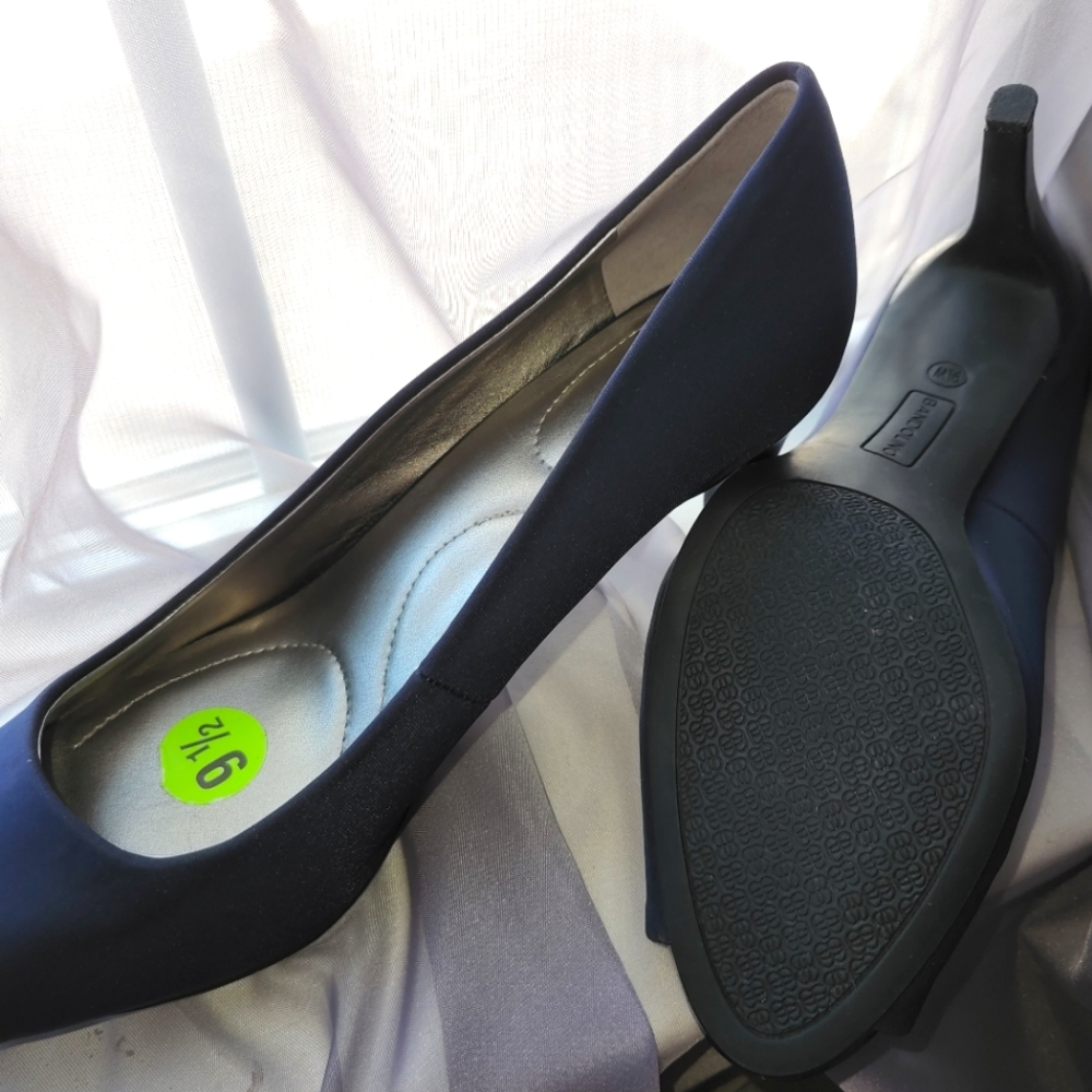 Navy blue peep toe pumps